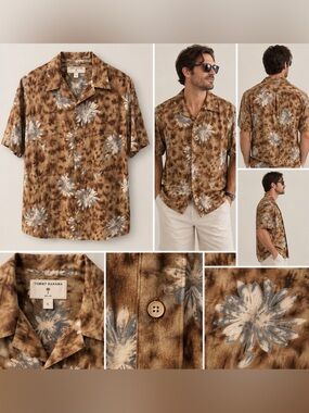 Perry Ellis Brown Floral Short-Sleeve Button-Down Shirt Large